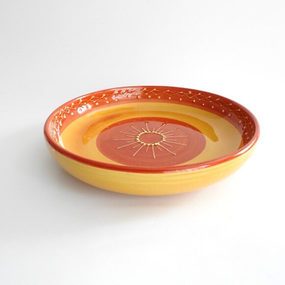 Vintage Vallauris Terre De France Round Stoneware Bowl 1950 Handmade Orange - Picture 2 of 6